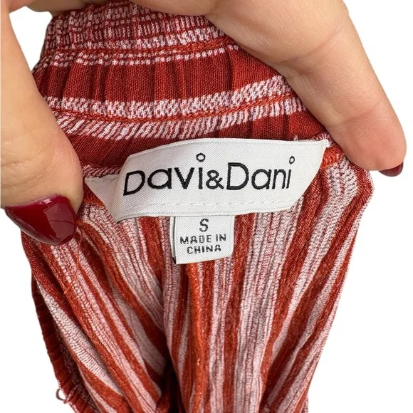 DAVI & DANI  RUST STRIPE
RUFFLE CASUAL PANT sz small pockets preloved boho - Picture 3 of 13